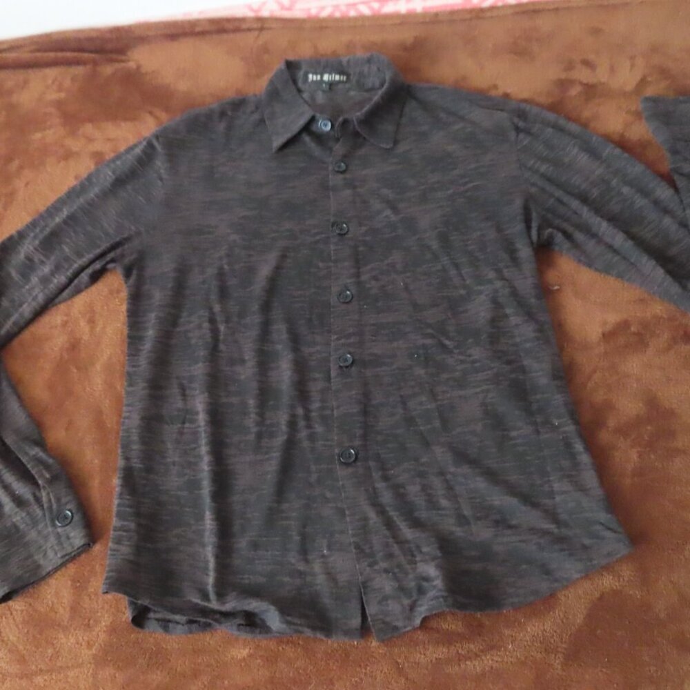 JAN HILMER Camo Brown Camouflage Collared Button Up Cotton Shirt Size Large Slim